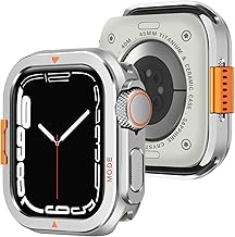 Amizee Metal Case Compatible with Apple Watch Series 9/8/7 45mm with Back Cover, Heavy Duty Protective Anti-Scratch Case for iWatch 45mm, Silver