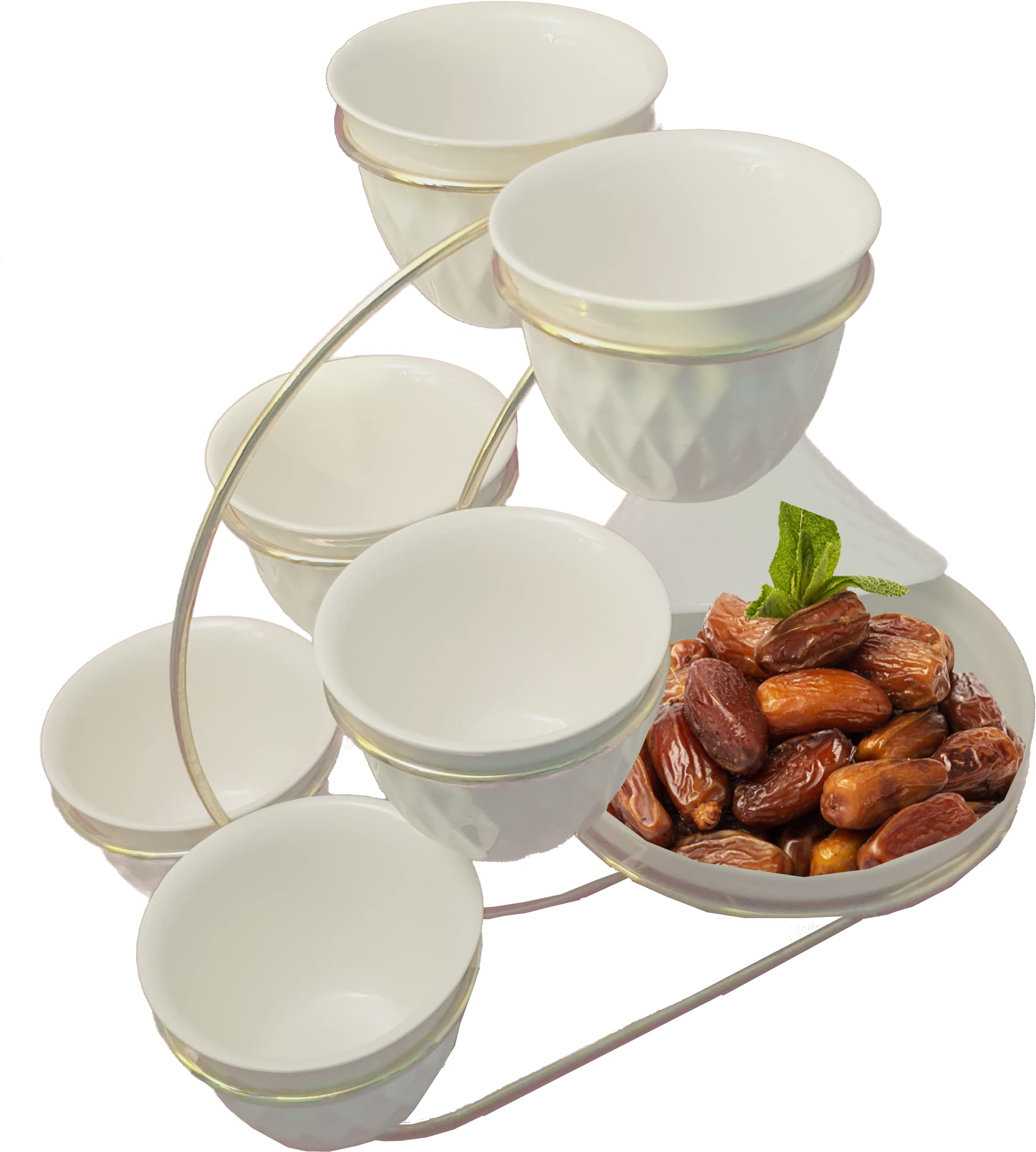 3Diamonds - Tea cups, Cawa Cups, Turkish coffee cups, Espresso Cups (set of 6 tea cups, 1 date bowl and stand), Porcelain Coffee Cups. (Design C62)