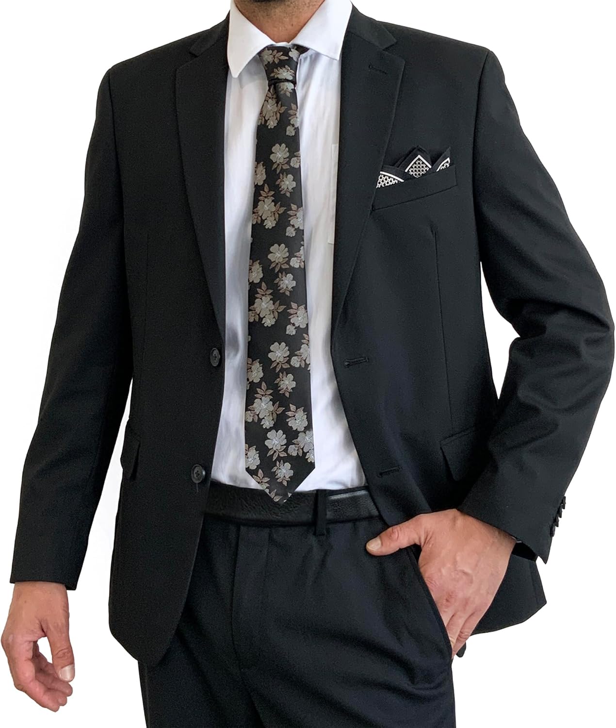 Geoffrey Beene Mens Classic Formal Casual Modern Pattern Design Textured Floral Necktie Pocket Square Set - Image 4