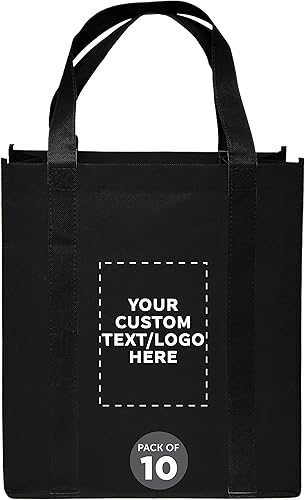 DISCOUNT PROMOS Juego de 10 bolsas de compras no tejidas personalizadas, paquete a granel personalizado, reutilizables, ideales para compras,