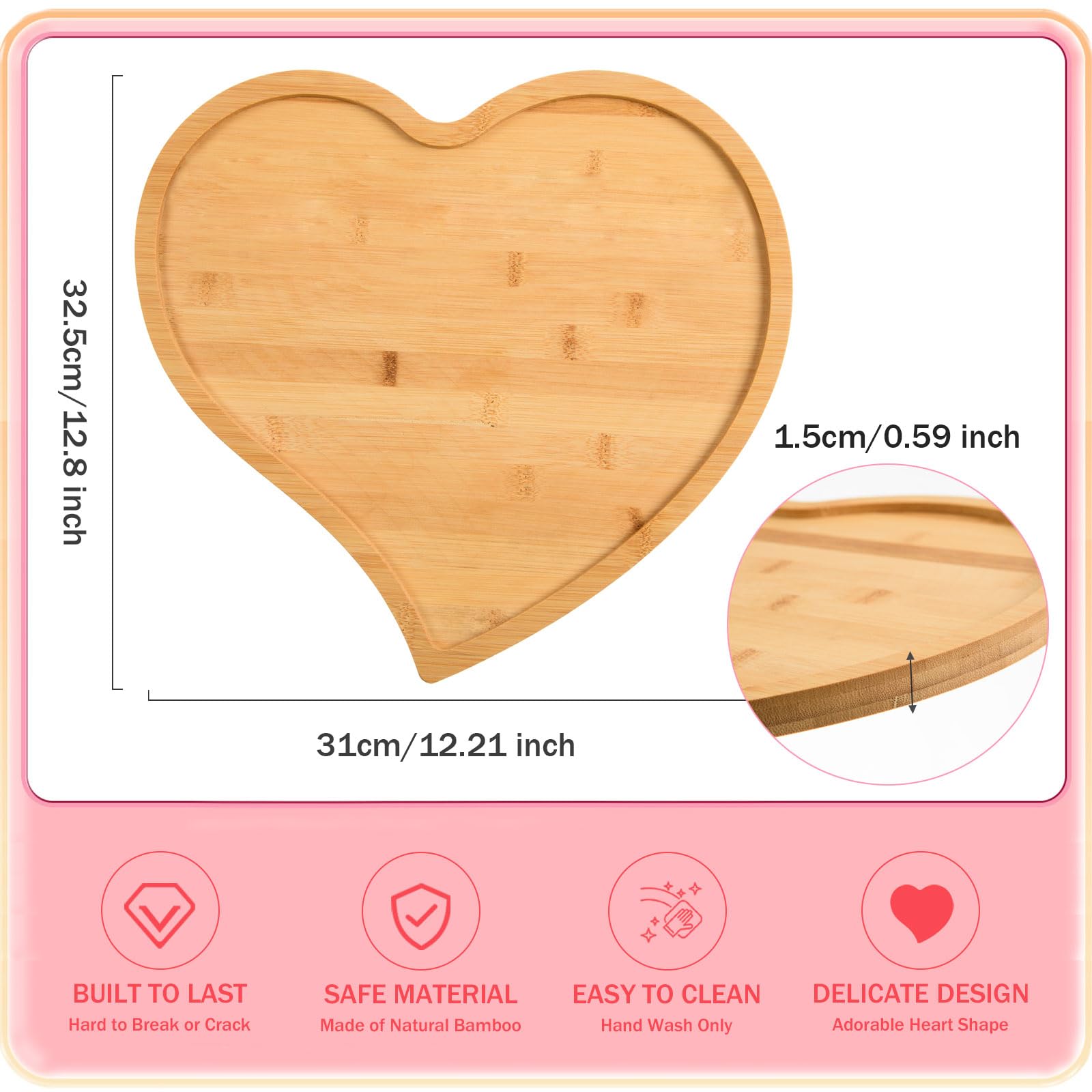 BinaryABC Heart Shaped Wood Serving Platters And Trays Side Dish Serving Trays Tabletop Serving Platters,Mother Day Table Decorations Supplies (4.9inch - View #2