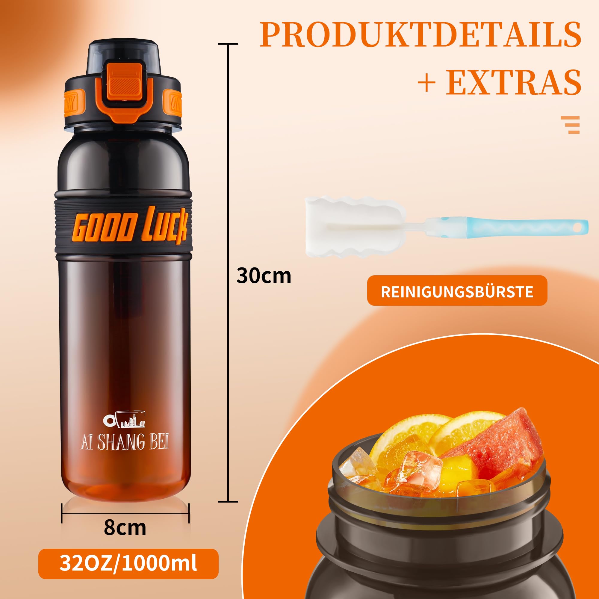 YC Kitchen Borraccia Sportiva Motivazionale 1L - Borraccia 1 litro, Bottiglia d'acqua Sportiva con paglia e trasporto cinghia