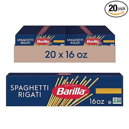 Barilla Spaghetti Rigati Pasta, 16 oz. Box (Pack of 20) - Non-GMO, Made with Durum Wheat Semolina - Kosher Certified