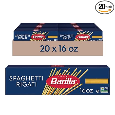 Barilla Spaghetti Rigati Pasta, 16 oz. Box (Pack of 20) - Non-GMO, Made with Durum Wheat Semolina - Kosher Certified
