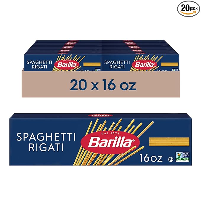 Barilla Spaghetti Rigati Pasta, 16 oz. Box (Pack of 20) - Non-GMO, Made with Durum Wheat Semolina - Kosher Certified
