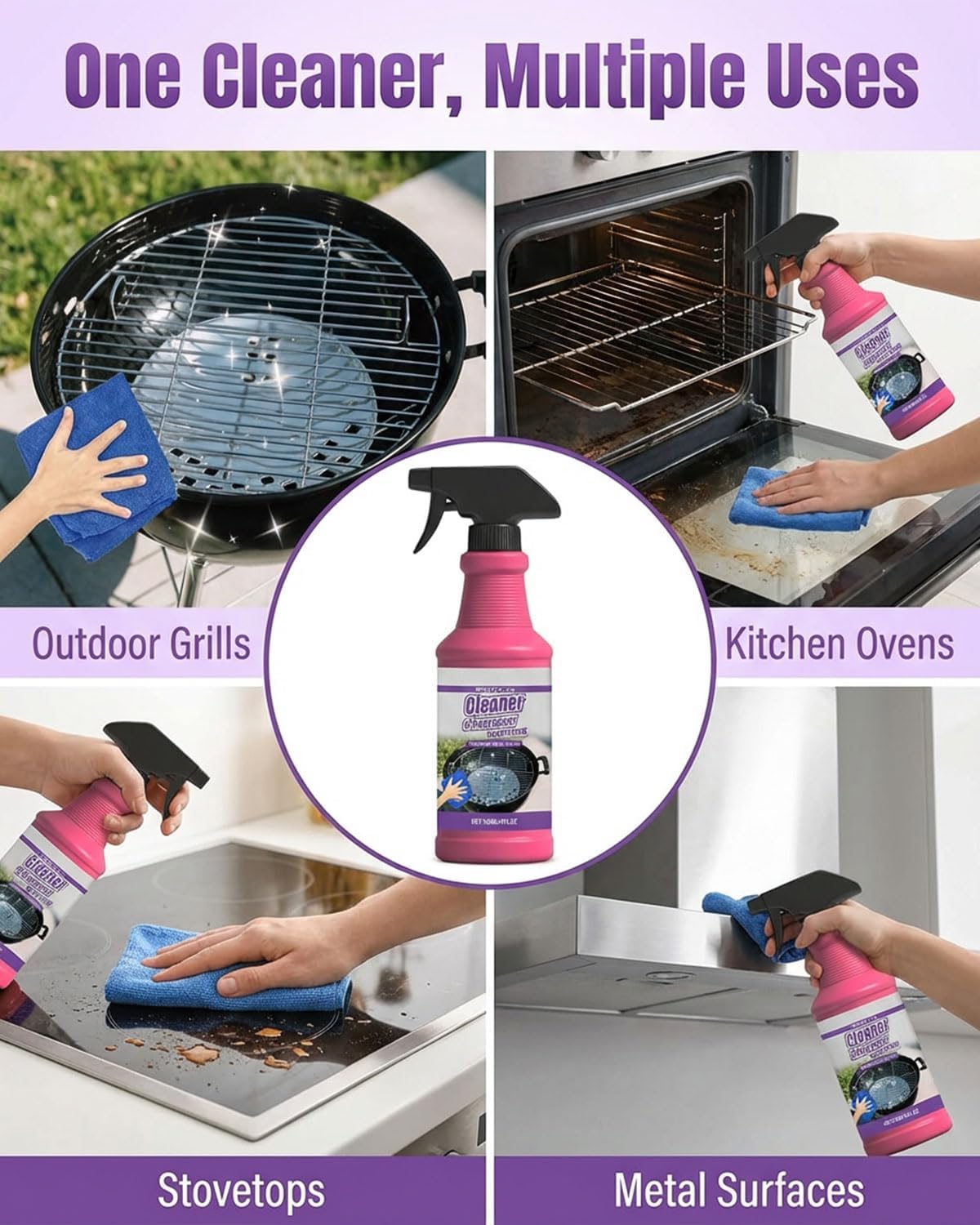 Heavy Duty Bbq Grill Degreaser, spray sgrassante ad azione rapida ad alte prestazioni, potente detergente per griglie bruciate e residui di cibo per griglie, forni, padelle, acciaio inox (3 pezzi)