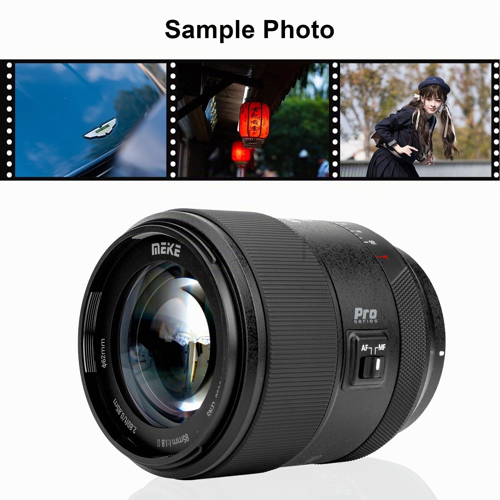 Meike Téléobjectif 85 mm f1.8 Pro II plein cadre STM Auto Focus Medium Téléobjectif haute résolution 8K Fixe Prime Portrait Objectifs pour appareils photo Sony E Mount sans miroir A9 A7II A7RII A7