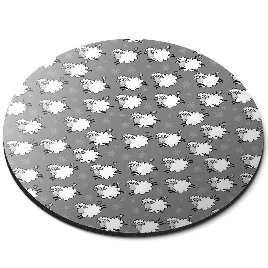 APSRA Round Mouse Mat (bw) - Counting Sheep Lambs Farm #36498Printed Rubber Mouse Pad Home and Office Use, Non Slip