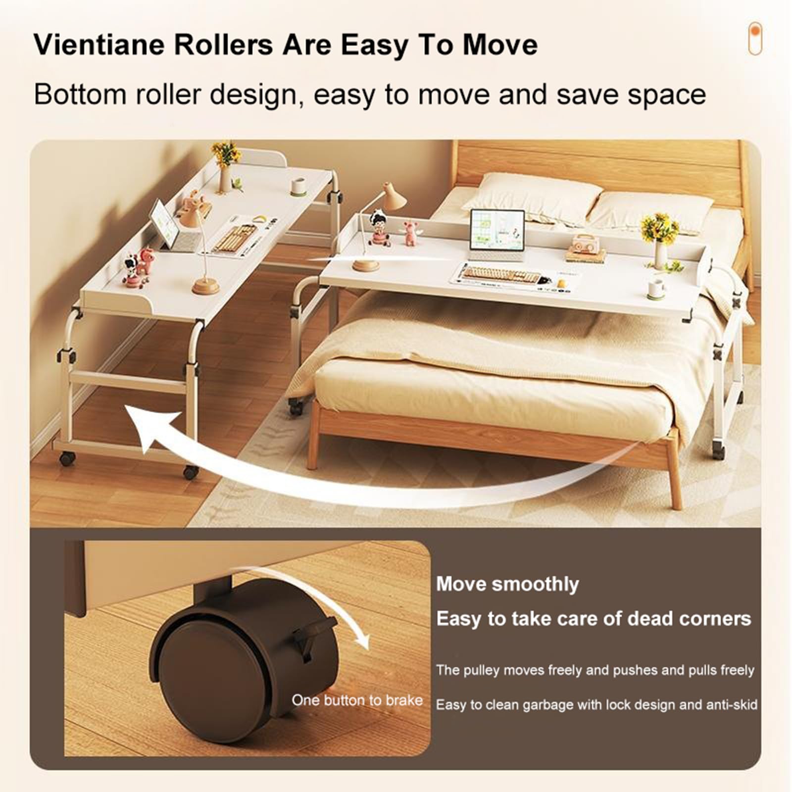 Tavolino Mobile da Tavolo Infermieristico a Croce, 115-210CM Tavolino da Letto e Divano Regolabile in Altezza 65-95CM Tavolino Computer per Soggiorno Camera da Letto Ufficio (Color:Bianco)