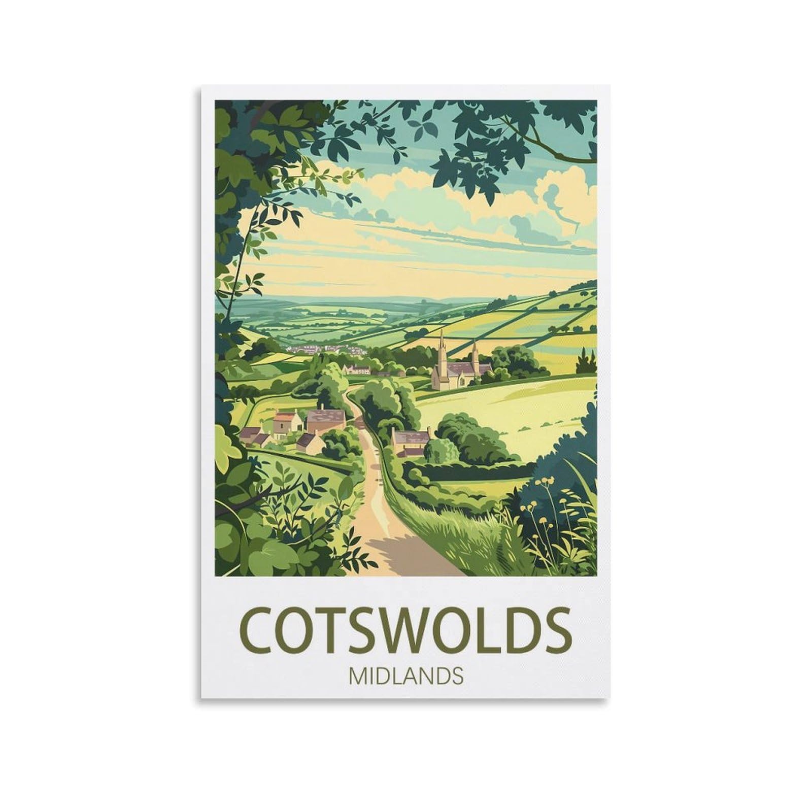 Puplum Unframe-Style Cotswolds Midlands Vintage Travel Poster Landscape 16X24inch(40X60cm) Wall Art Picture Print Canvas Art Poster Modern Family Bedroom Decor Posters