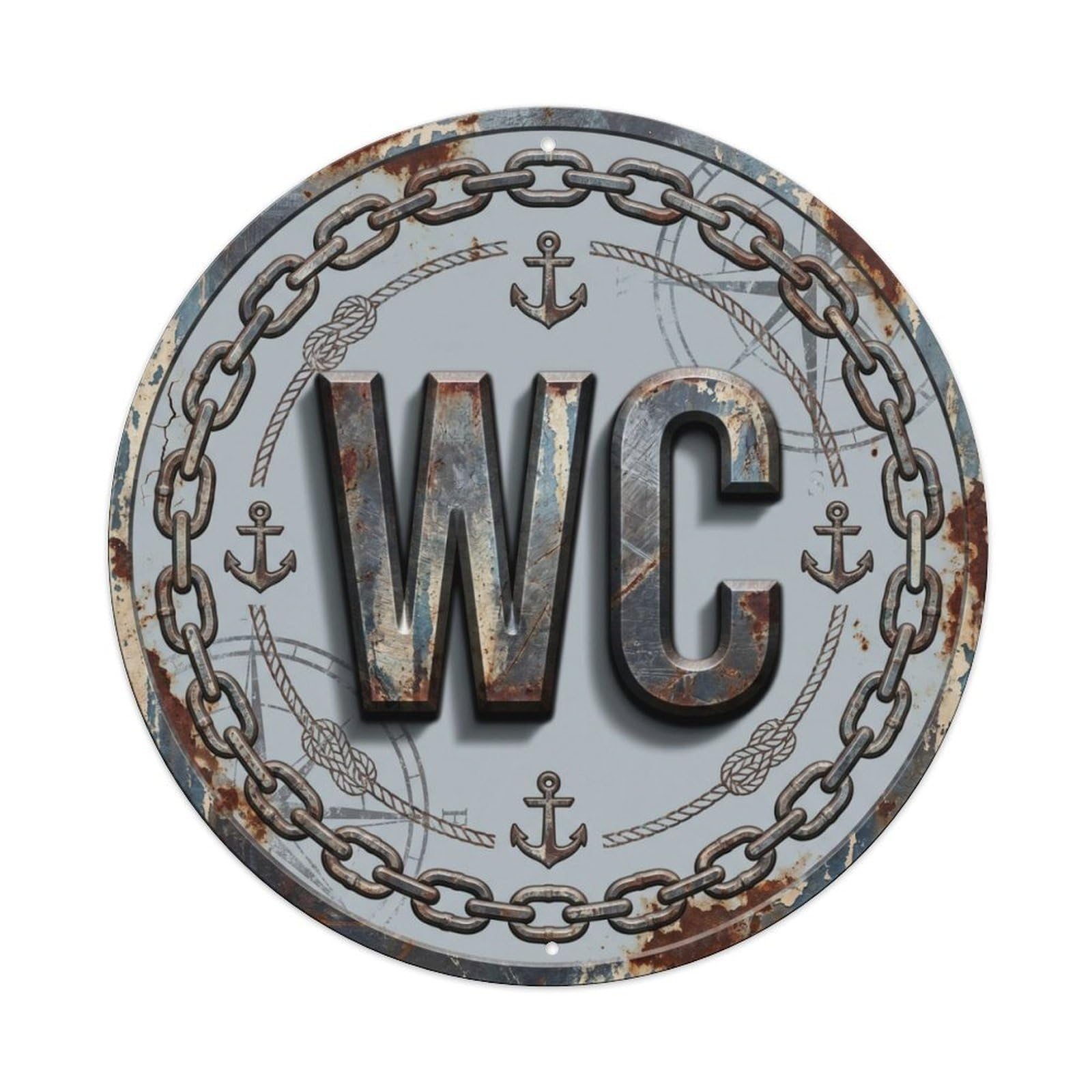 Fqcyn Style Toilet （Wc） Distressed Vintage Restroom Emblem Metal Tin Sign Plaque Wall Decor For Cafe, Club Bar, Office, Home Garden Round Metal Poster 8X8inch