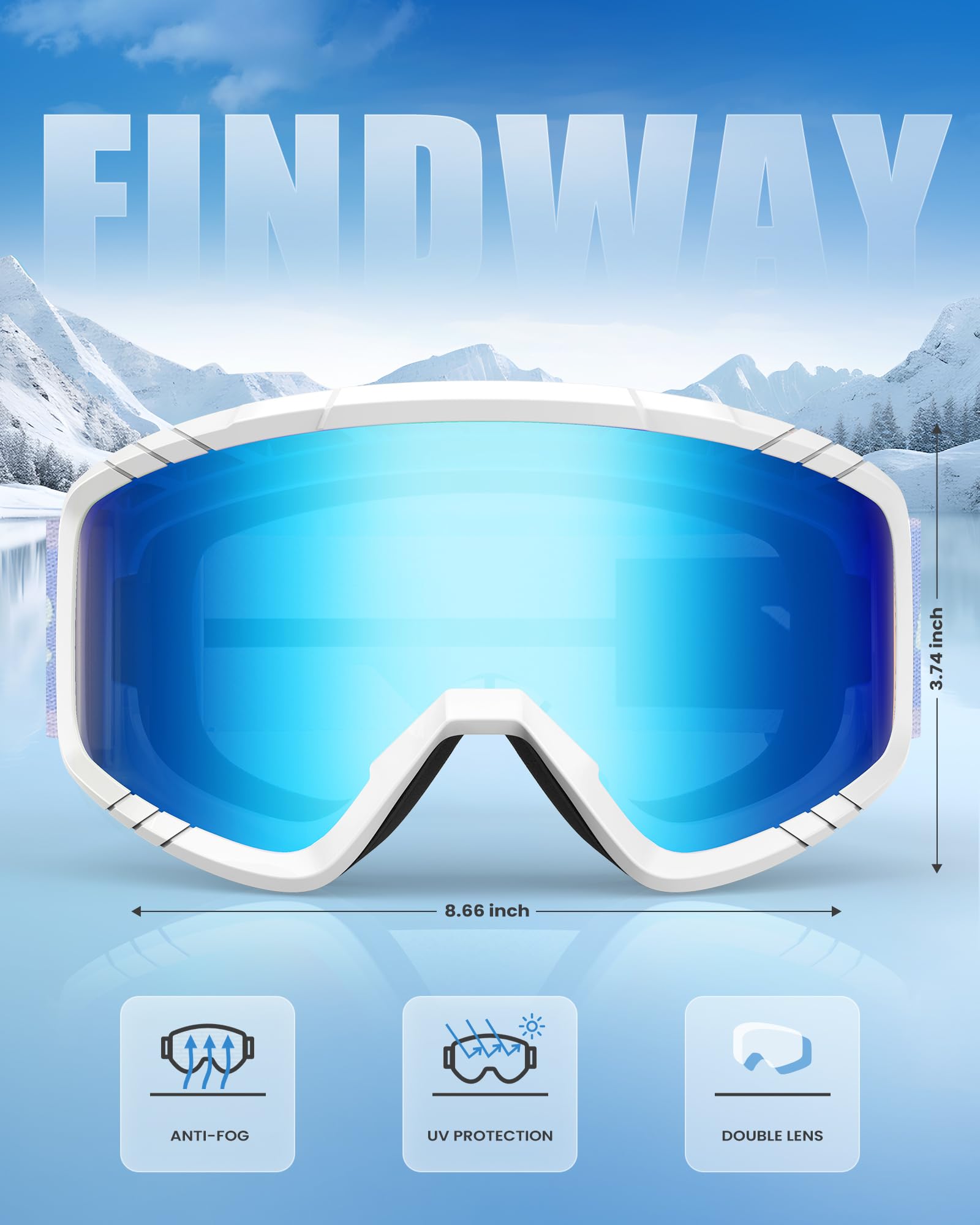 Findway Maschera da Sci, Occhiali da Sci per Uomo Donna Teenager OTG Maschere Sci, 100% Anti-UV Maschera Sci, Anti Nebbia, Adatto a Snowboard, Motocross e Altri Sport Invernali