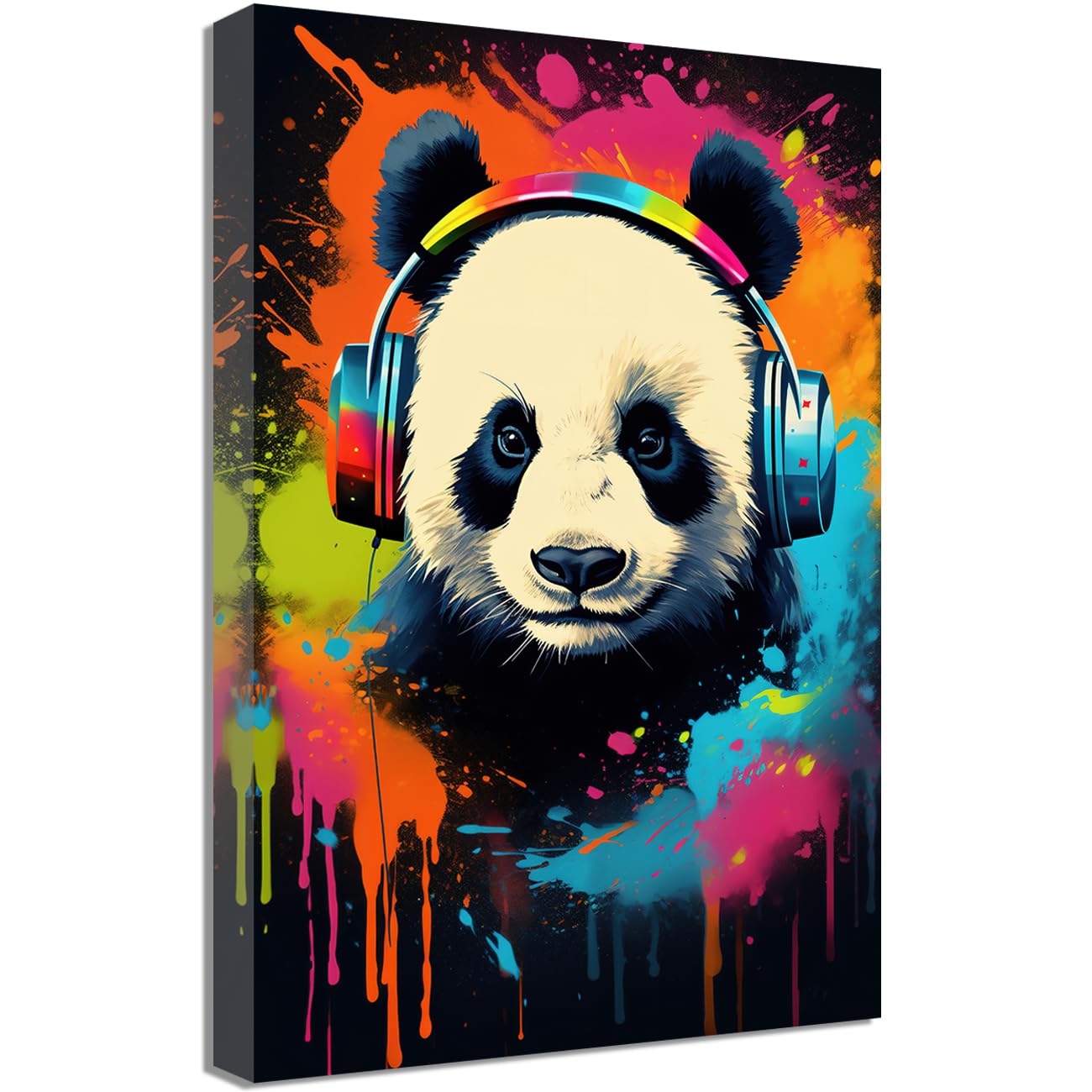 LMYSXAOZ Funny Panda Wall Art with Headphones Colorful Animal Canvas Picture Music DJ Graffiti Poster Prints for Boys Game Room Decor (Panda,16.00" x 24.00")