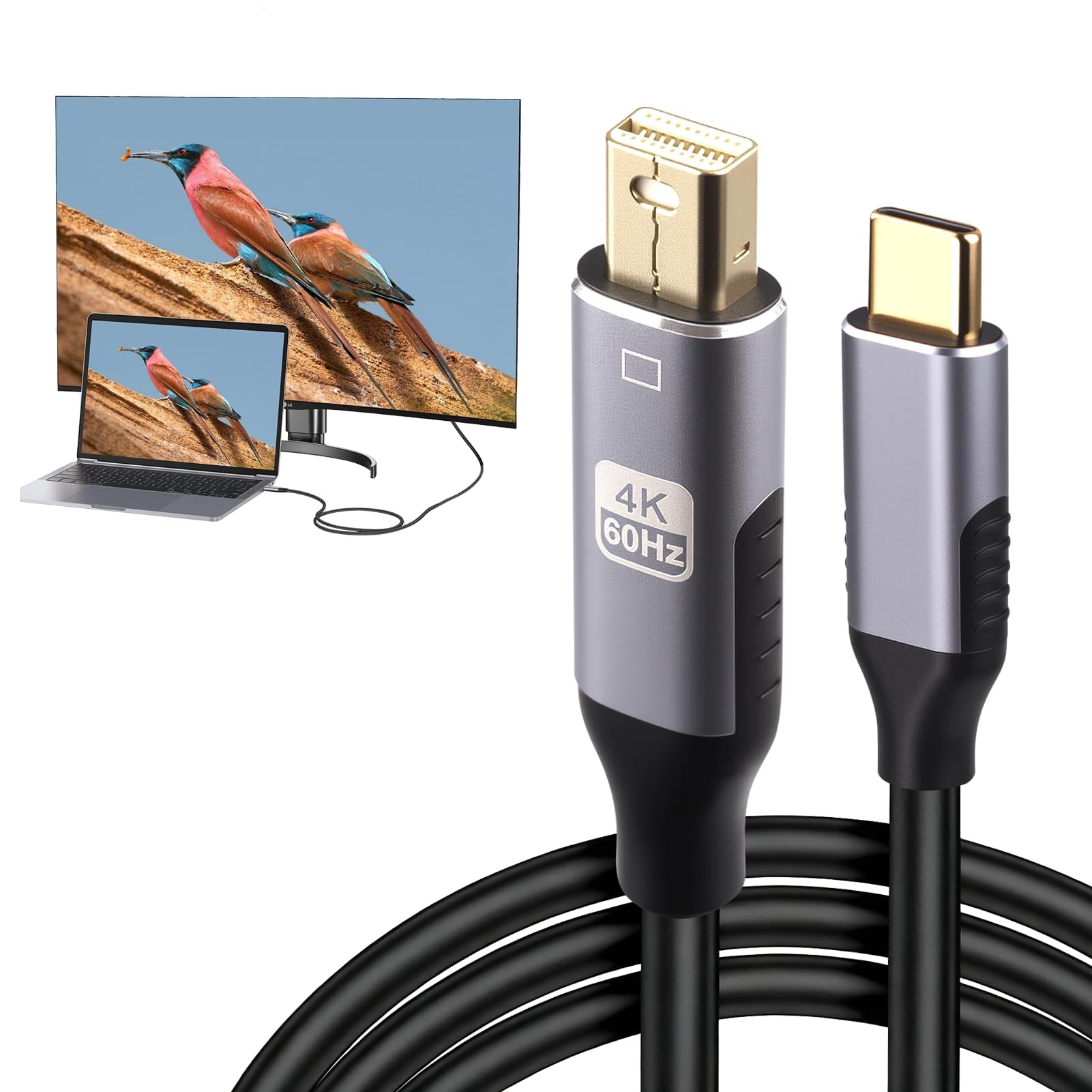 Cable USB C a Mini DisplayPort 1,8 m, 4K 60 Hz HDR, adaptador de vídeo Tipo C a Mini DP unidireccional con DP Alt Mode para MacBook Air Pro iPad Pro Surface Dell XPS