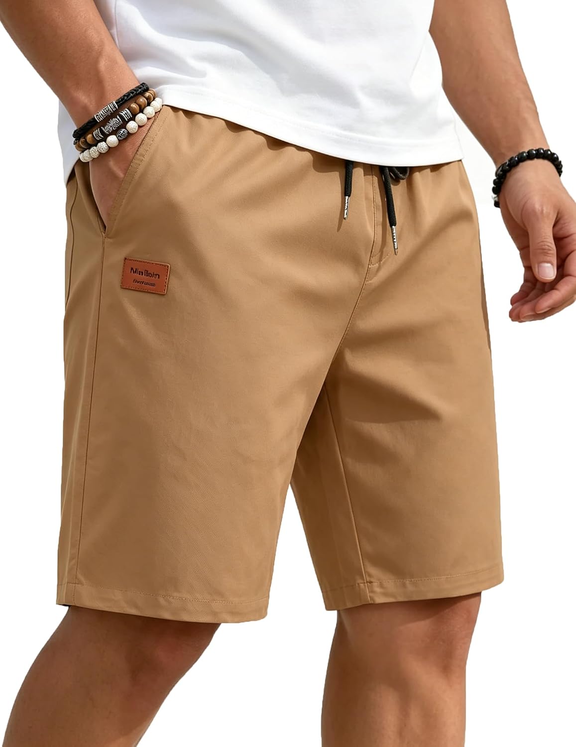 MioRoim Mens Casual Shorts 9" Chino Cotton Shorts Summer Beach Drawstring Shorts with Pockets