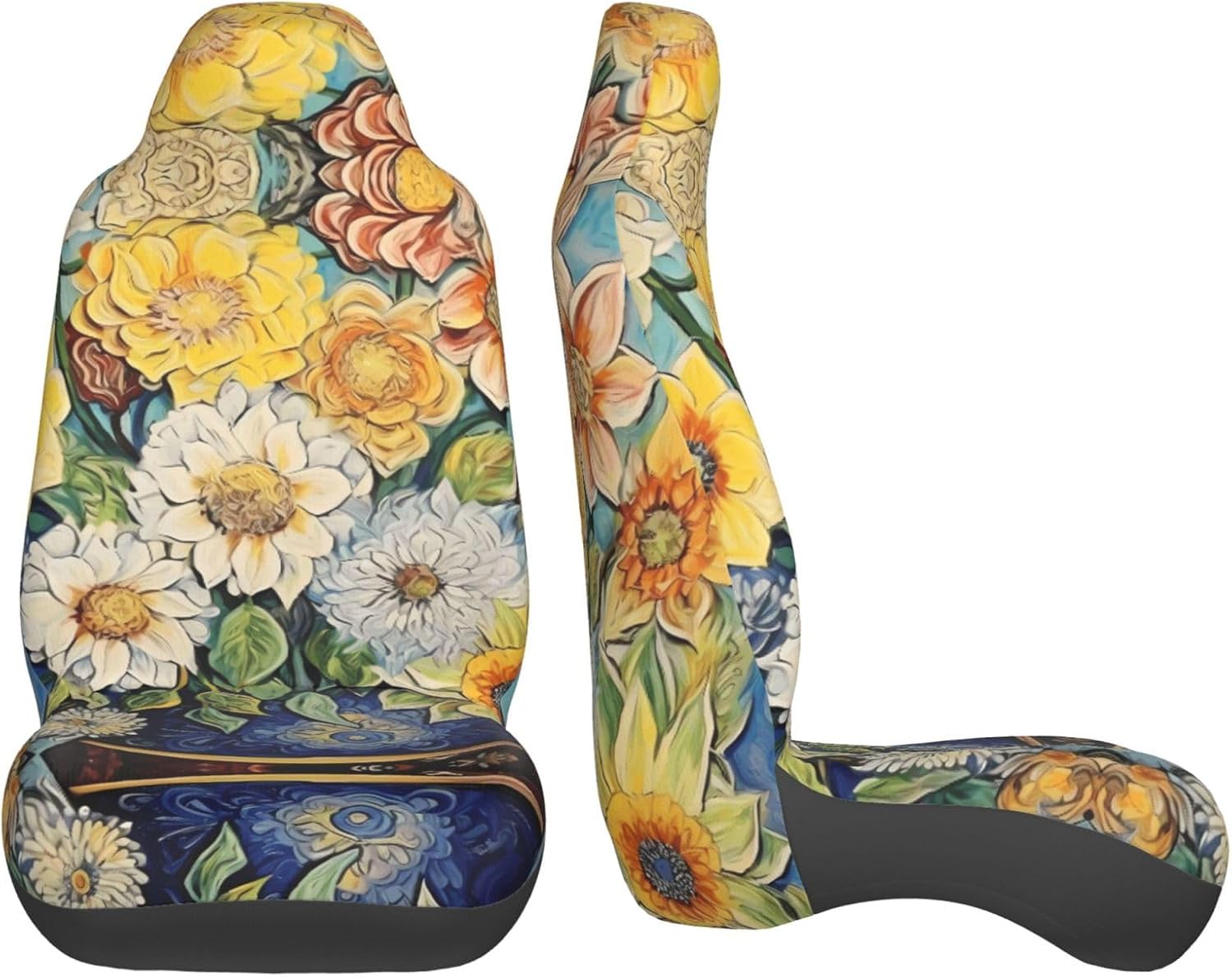 Universal Oil on Canvas Flowers Printed car seat Covers are Suitable for Most Seats in Trucks, Vans, and Other Similar Vehicles.