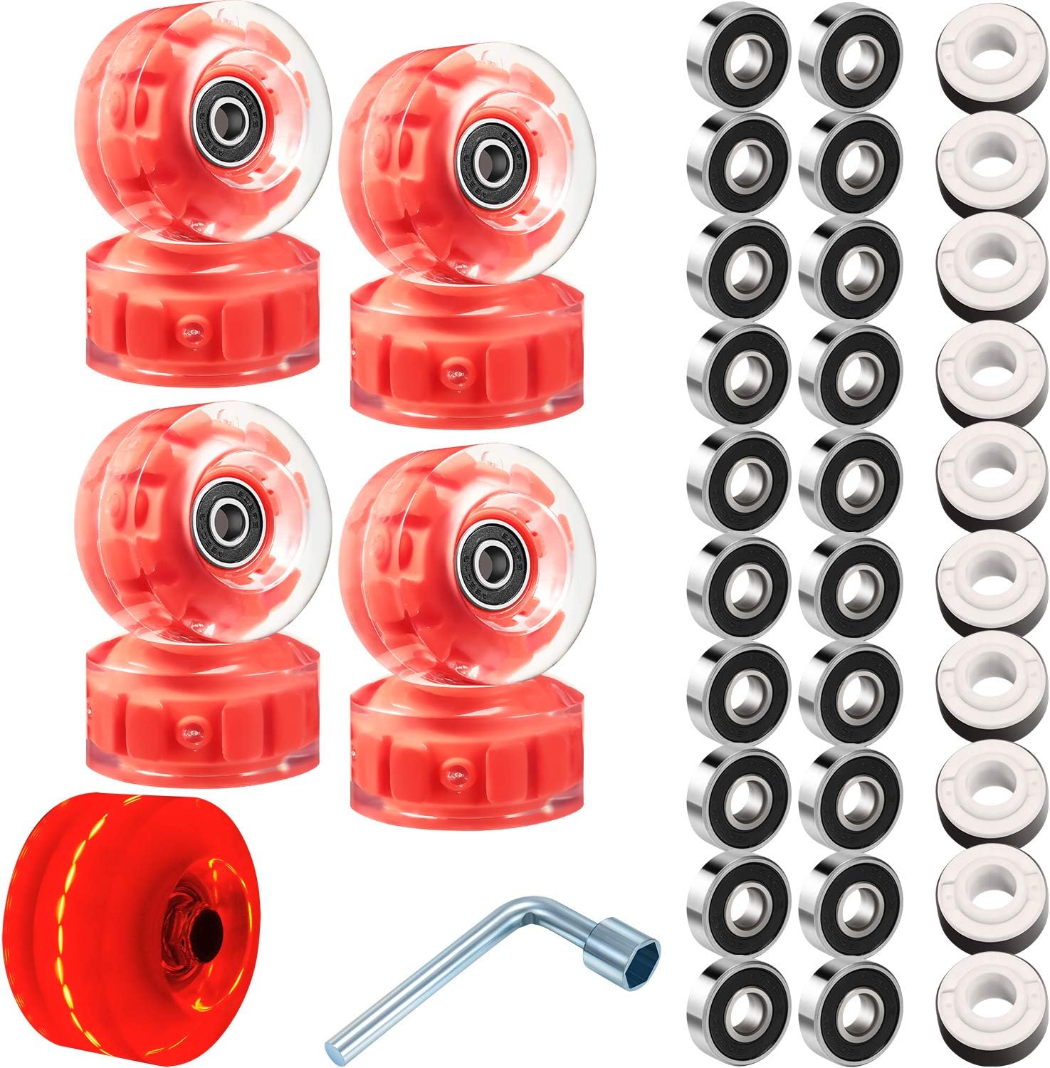 8 Piece LED Light up Roller Skate Wheels Luminous Skate Wheels with Skate Roller Bearings 32 x 58 mm