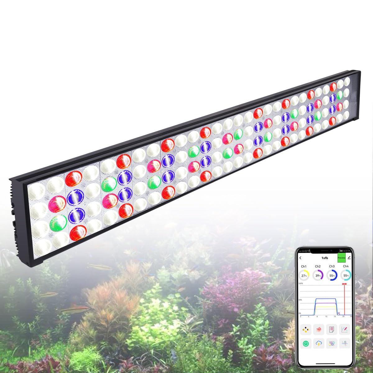 PopBloom Hertz 75 Freshwater Led Aquarium Light Full Spectrum Plants Fish Tank Planted Aquarium Lighting (Hanging Way)