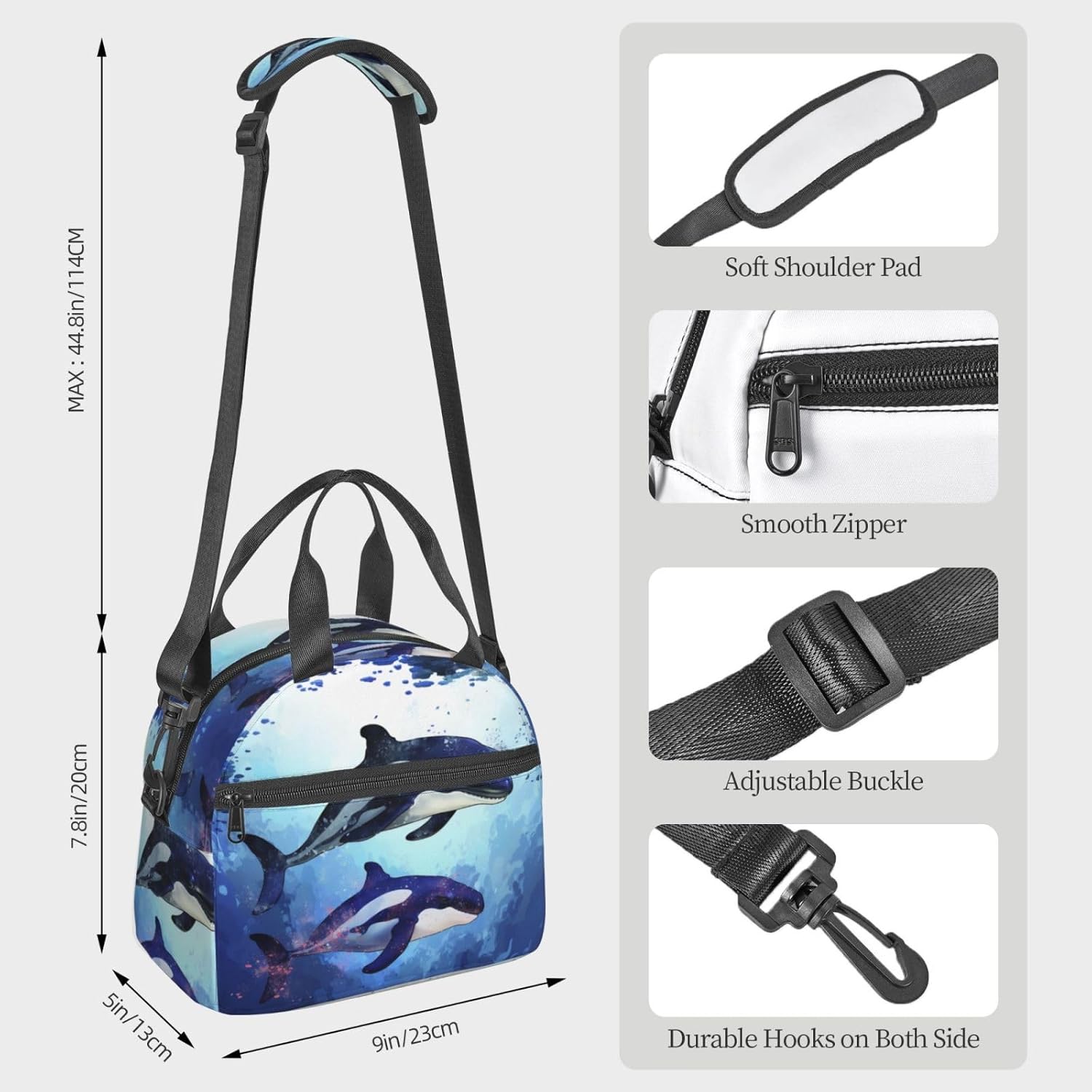 Insulated Lunch Bag for women Men Lunch Box Orca Killer Whale Reusable Leakproof Lunch Cooler Bag for Picnic Work