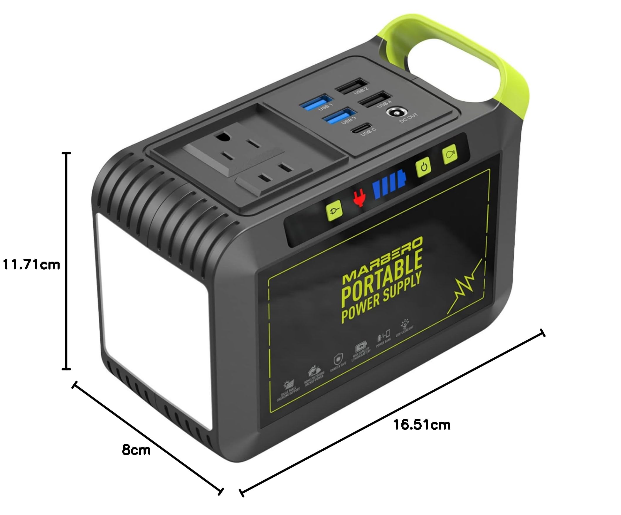 MARBERO Station Électrique Portable 24,000mAh Generateur Electrique Portable 88,8Wh Batterie Externe avec Prise 80W 220V USB C LED Batterie de Secours pour Camping Domestique Voyage Jardin Urgence