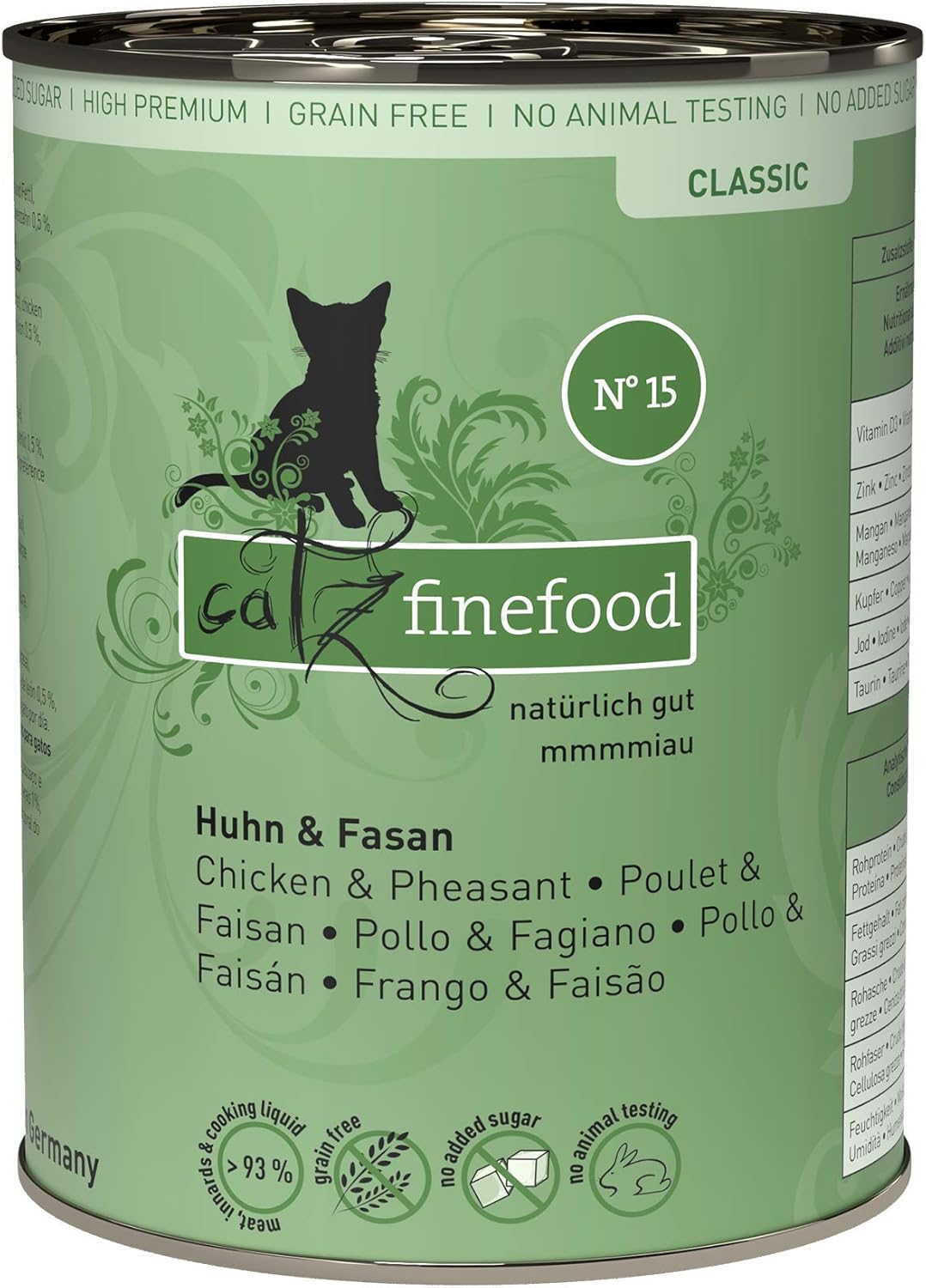 catz finefood N° 15 Pollo & Fasan - Comida para Gatos húmeda, refinada con quinua y berros, 6 latas de 400 g