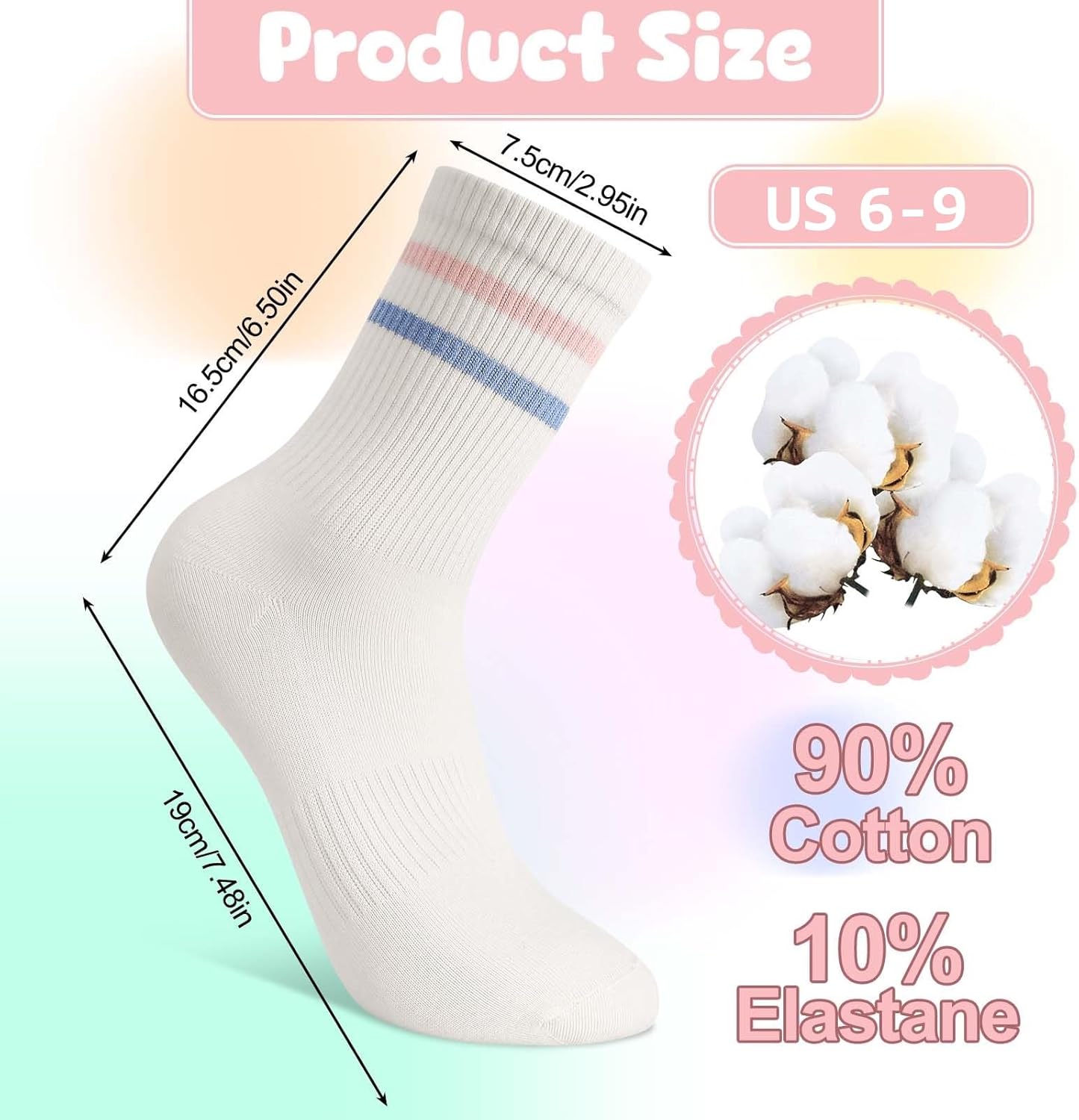 Jspupifip 8 Pair Striped Athletic Crew Socks,Moisture-Wicking Running Socks for Men&Women,Breathable Casual Gym Socks - Image 3