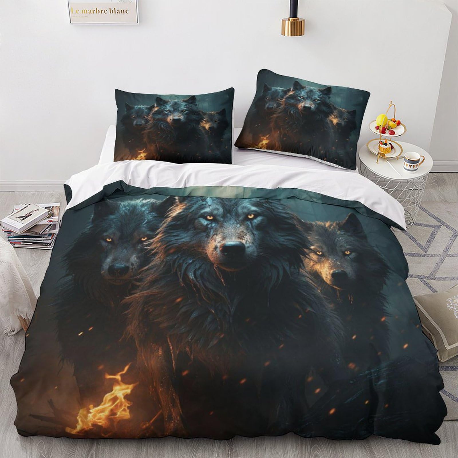 GEEYOU Wolves Finesse Duvet Cover Set Hidden Zipper Beasts Quilt Cover Set with Pillowcases Comforter Cover Soft Microfiber Bedding Set Various Sizes for Kids Adults King（220x240cm）