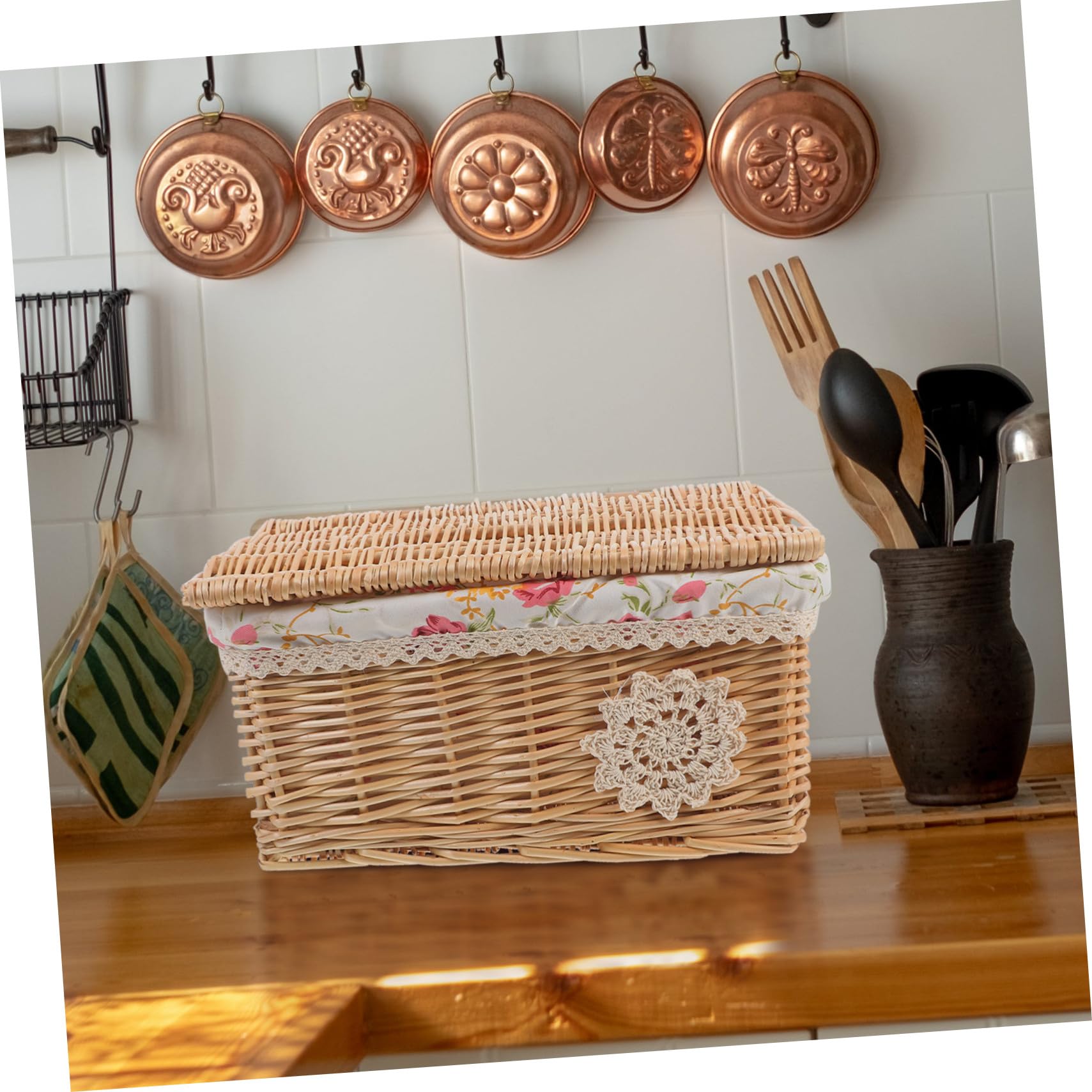 Scatola Intrecciata in con Coperchio Organizer Tradizionale per Cucina e Casa Contenitore Multiuso in Paglia Naturale per Ufficio e Camera