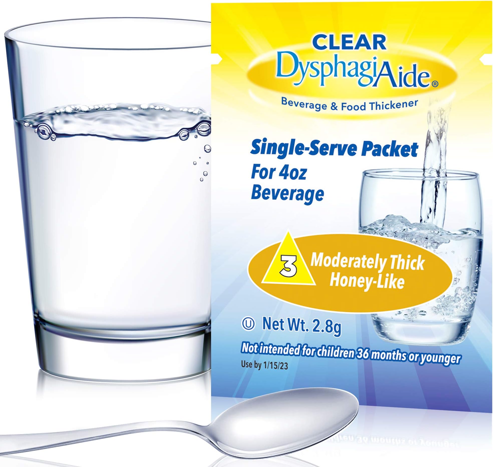 Clear DysphagiAide dysphagia thickener - 20 Level 3 Thickener Sachets - Moderately Thick (Honey-Like Thickness) Instant Beverage and Food Thickener