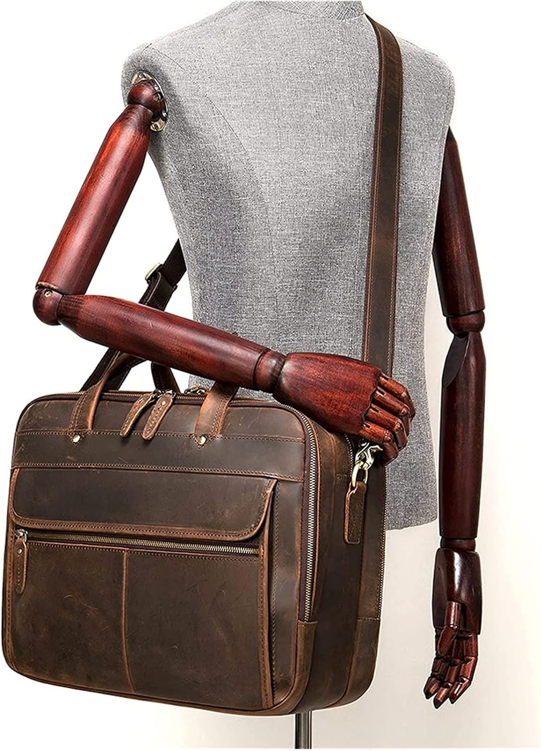 Leather Expandable Shoulder Messenger Bag, 15 Inches Laptop Bag