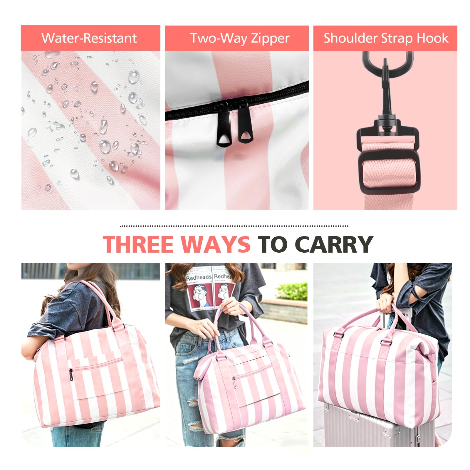 TOPBAG Travel Duffle Bag, Waterproof Weekender Carry On Tote Bags for Women, Sport Gym Bag for Men, Hospital Bag for Labor and Delivery, Overnight Luggage Bag with Trolley Sleeve Coral Pink view 6