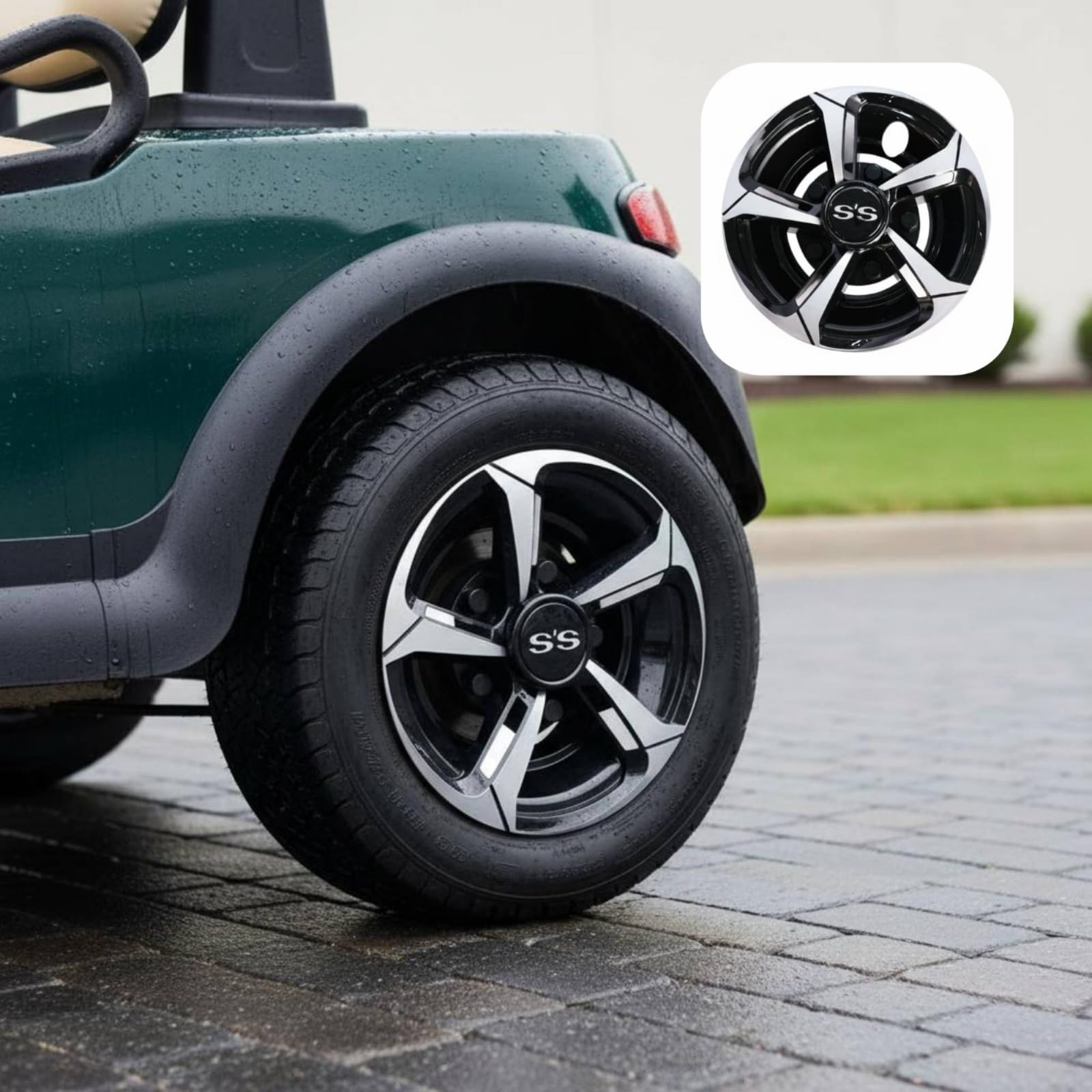 4 Pezzi Coprimozzo Universale 8 Pollici Resistente Set 4 Coprimozzi Plastica PP Hubcap Nero e Argento per Veicolo da Golf