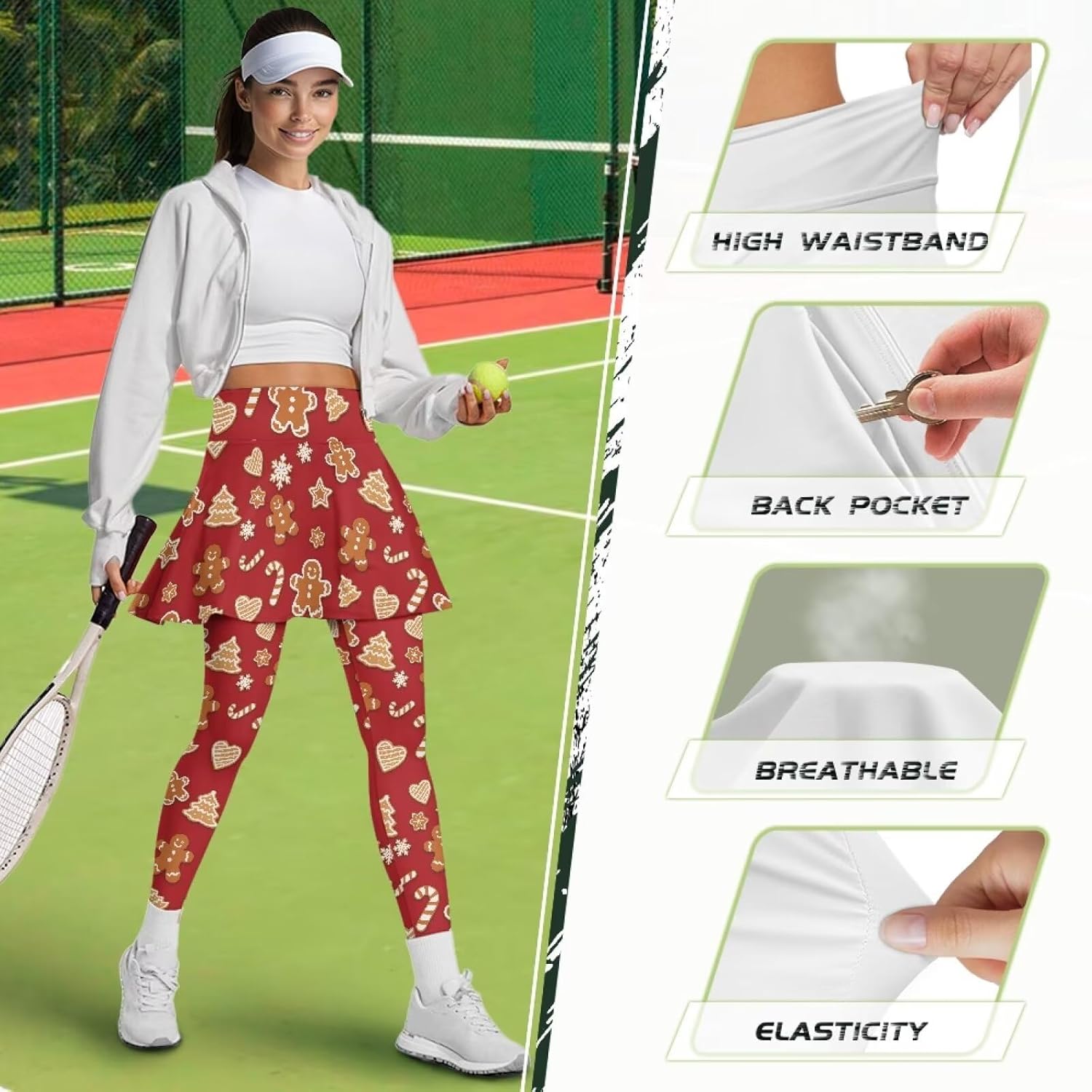Womens Skirt with Long Length Leggings Yoga Tennis Capris Legging with High Waist Skirts Pocket Soft Clothes XS-3XL
