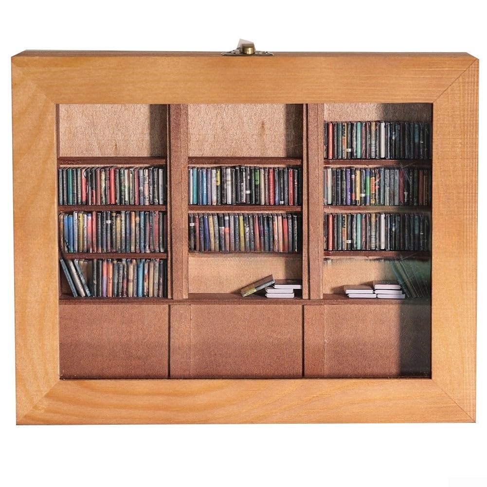 EasyByMall Anxiety Bookshelf Ornament, Miniature Book Library(with 200PCS for MINI Books), Anxiety Relief Bookshelf Toy, For Living Room Desk Ornament(A)