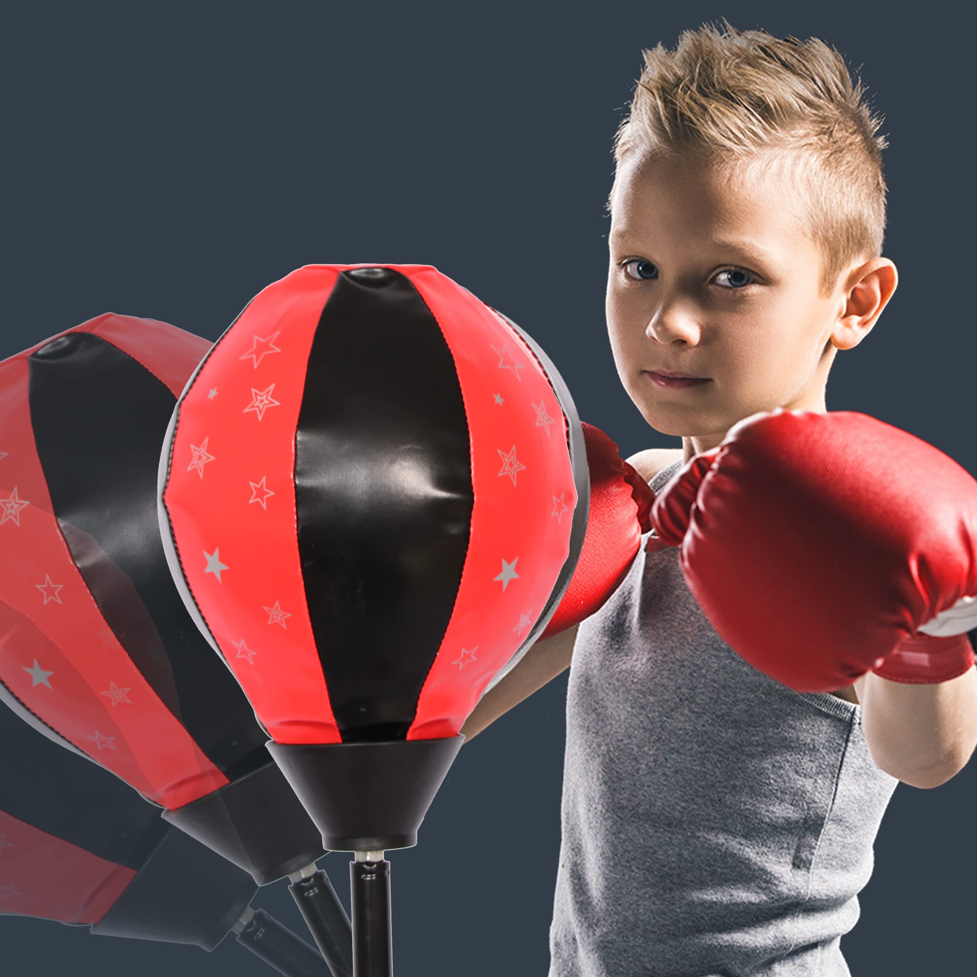 Melko Stojący worek bokserski Punchingball Punching Training z rękawicami bokserskimi, regulowany, czerwony srebrny czarny, piłka Ø 24 cm