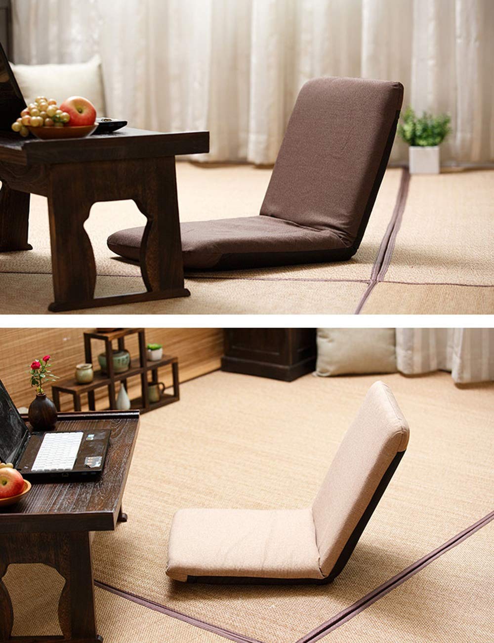 Axdwfd Sedie a Sdraio Lounge Chair, Lazy Couch Small Room Reclinabile Sedia da Pavimento Pieghevole Tatami Sedia Senza Gambe Sedia Singola 85x39cm (Color : Beige)
