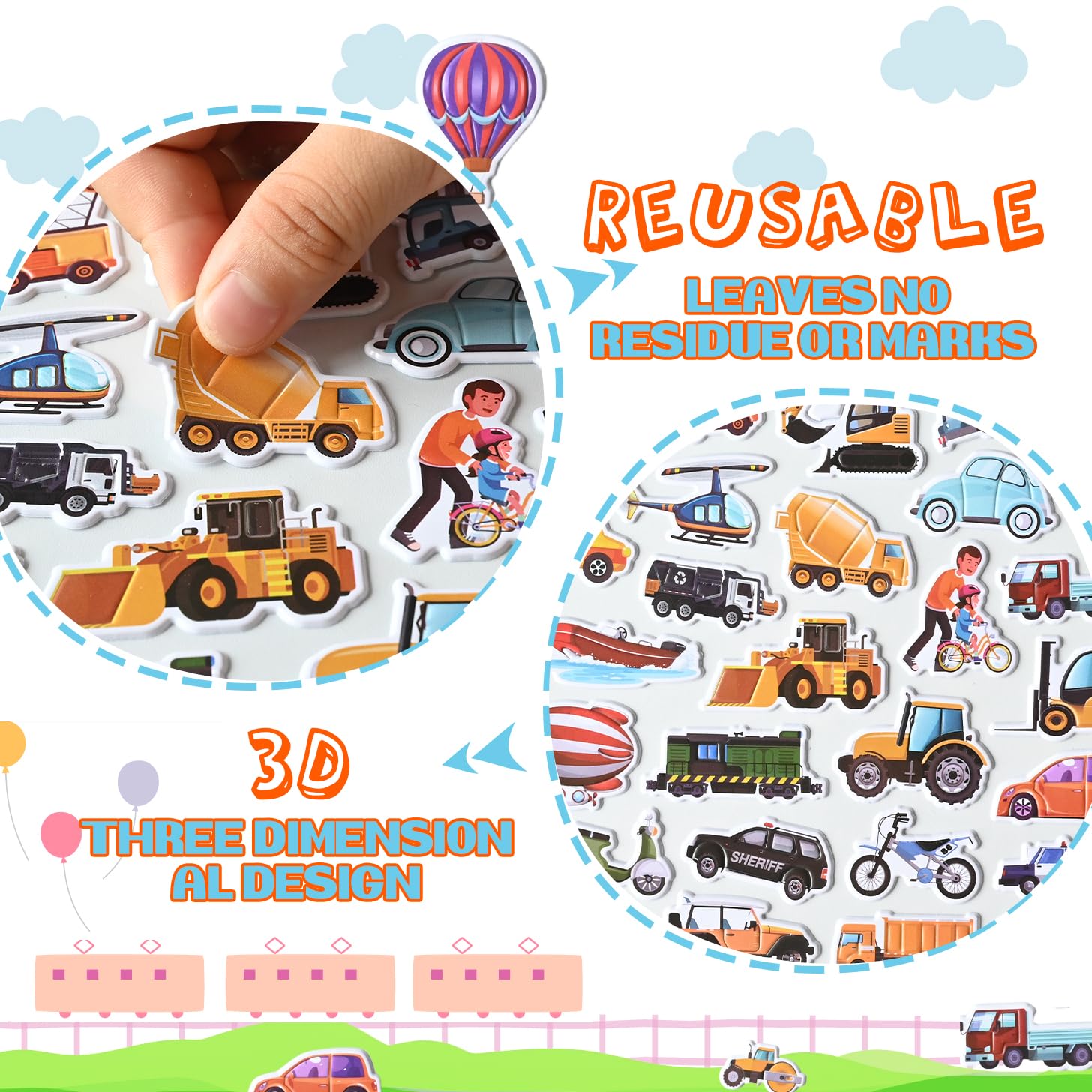 GOLDEROC 6 Pack Reusable Sticker Books for Kids Age 3-6, 300+ 3D Puffy Stickers Activity Pack - Image 3