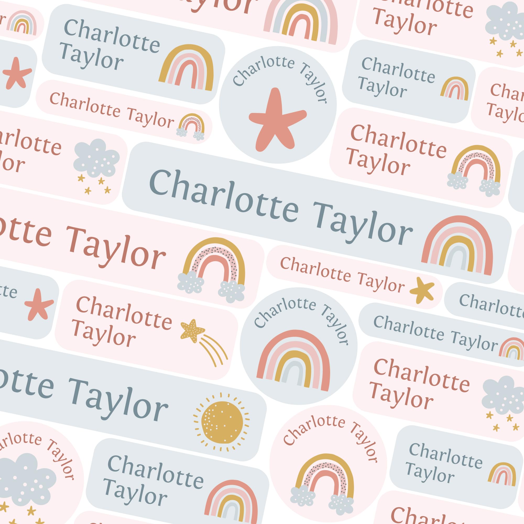 123 School Name Labels for Children No Iron Name Tags for Clothes Name Stickers for Water Bottles, Uniform, Secondary School, College, Care Homes, Washable and Dishwasher Safe (Stars and Rainbows)