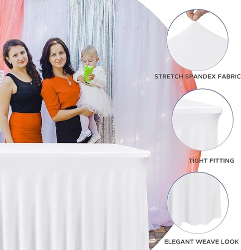 Miniatura 2 de Nasitos Falda de mesa blanca para mesas rectangulares de 6 pies, paquete de 2 unidades de 72 x 30 pulgadas, paquete de 2 manteles elásticos de