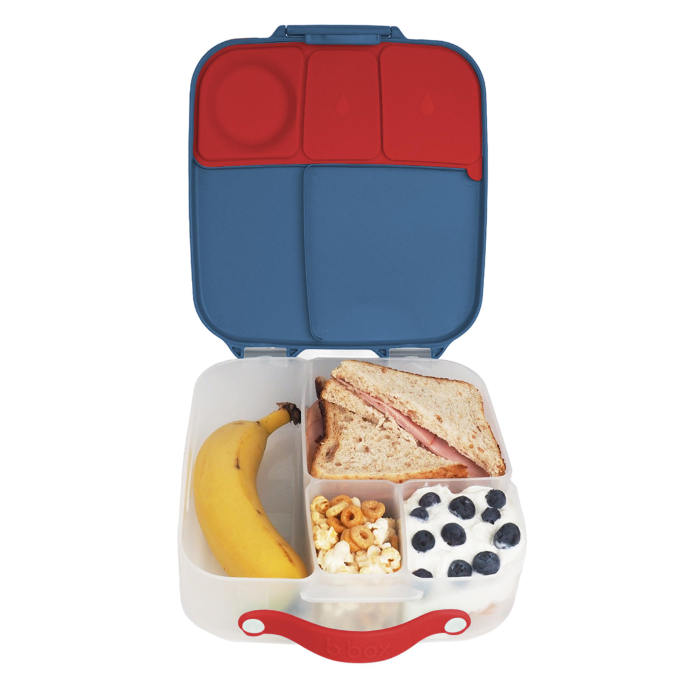 b.box Lunchbox | Large Bento Box with 4 Compartments (2 Leakproof), Removable Divider, Gel Cold Pack | Ideal for School | from 3+ | 2L Capacity
