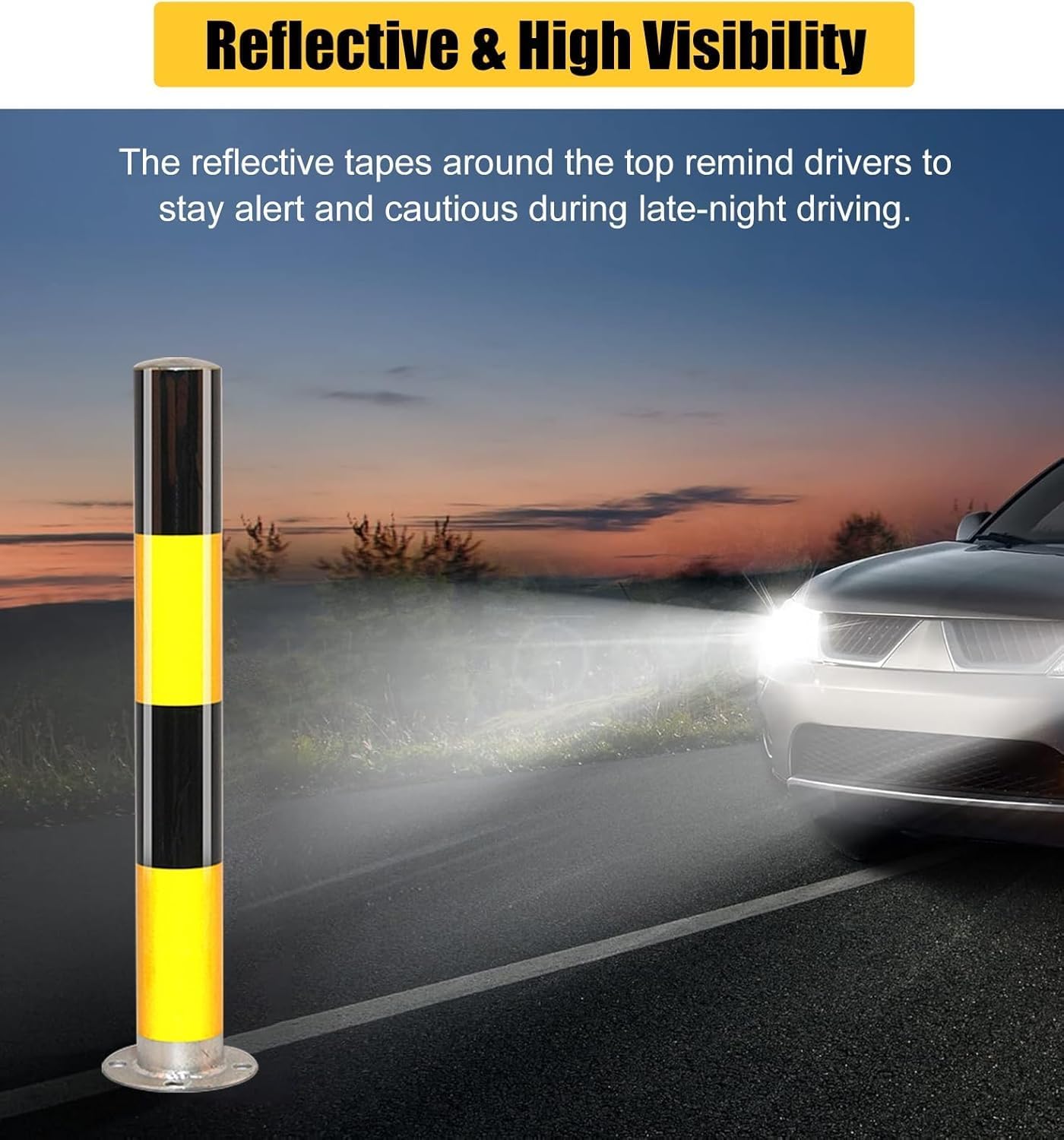Traffic Delineator Posts for Parking Lot, Heavy Duty PVC Safety Bollards with Bolts, Night Reflectors for Car Barriers, 30 inch Warning Column Set of 2 image 3