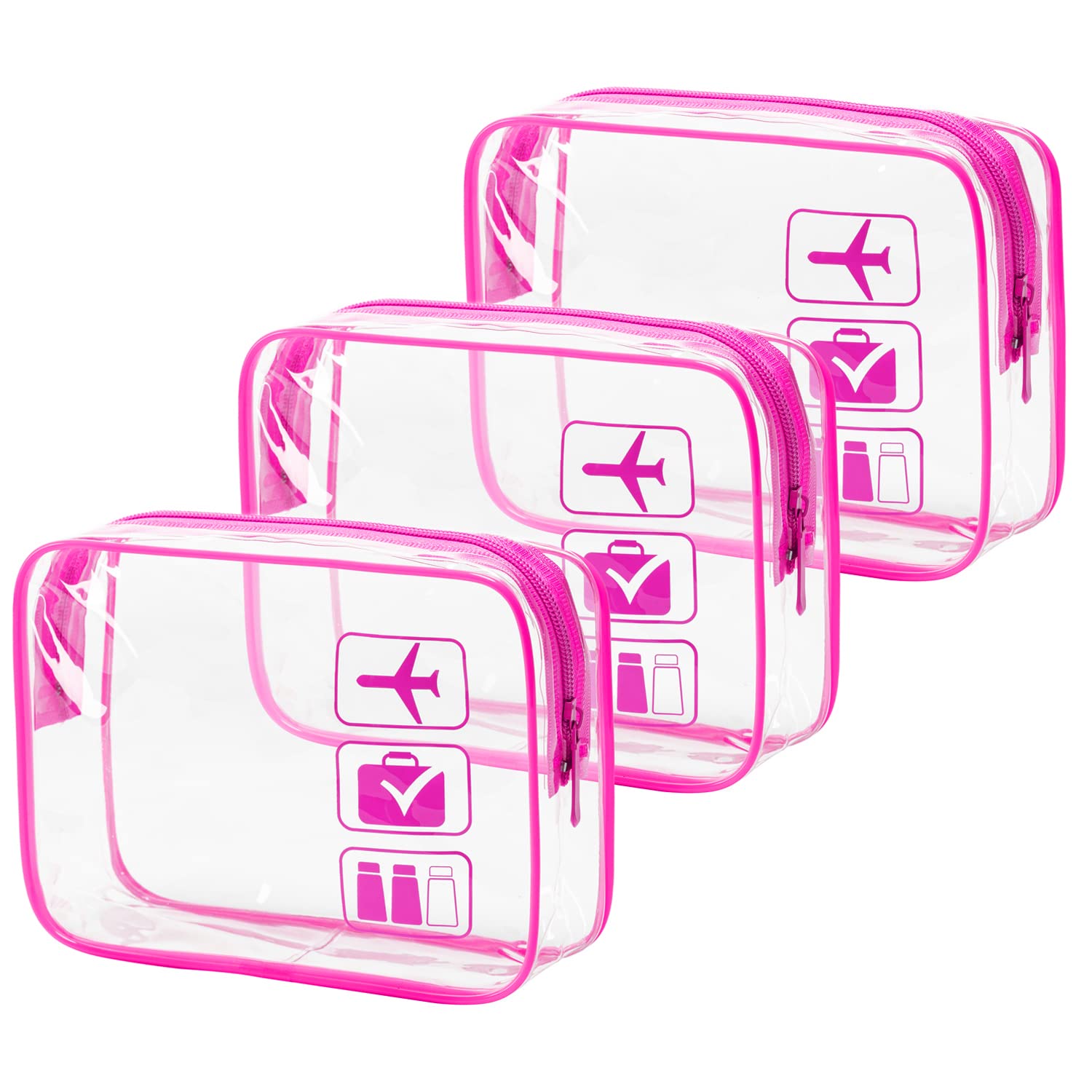 MODENGKONGJIAN TSA Approved Toiletry Bag, 3 Pcs Clear Toiletries Bags Quart Size Travel Makeup Cosmetic Bag for Women Men, Carry on Airport Airline Compliant Bag (Rose Red), Rose Red