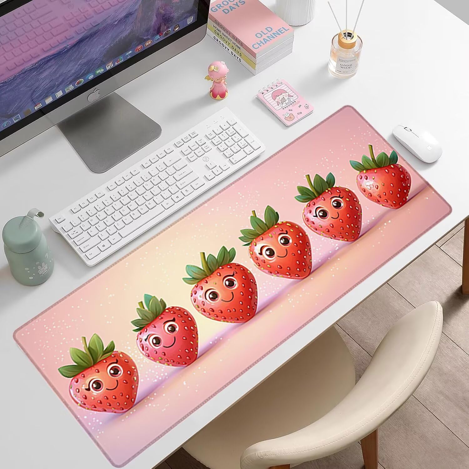 Podkładka pod mysz do gier XXL - 1600x800x3mm - owocowa duża antypoślizgowa mata na klawiaturę biurową ze zszytymi krawędziami, różowa duża podkładka pod mysz do gier do biura i domu, poprawia
