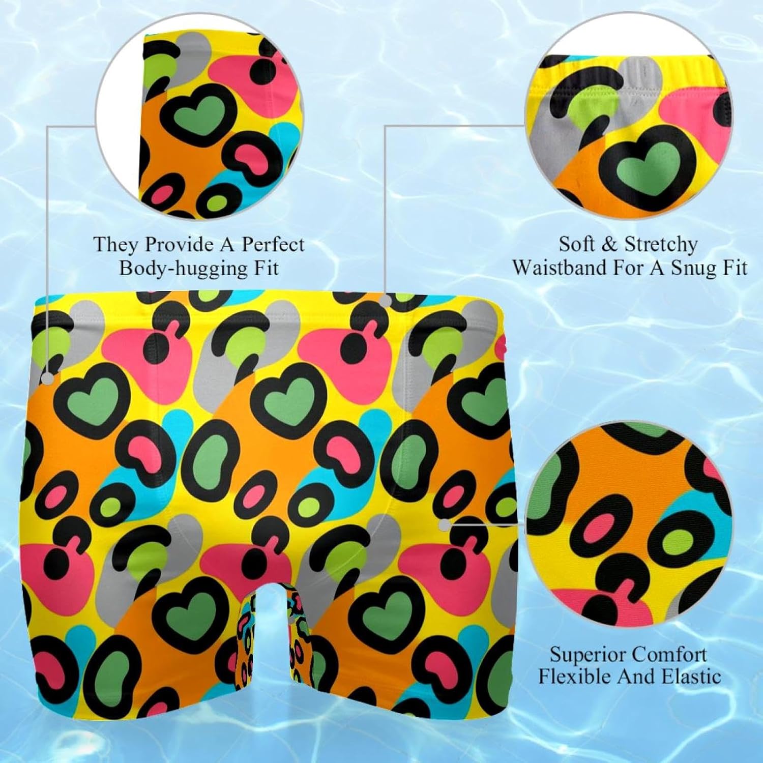 Mens Colorful Art Leopard Print-1583 Swim Trunks Elastic Waistband Short Mens Bathing Suit, S,