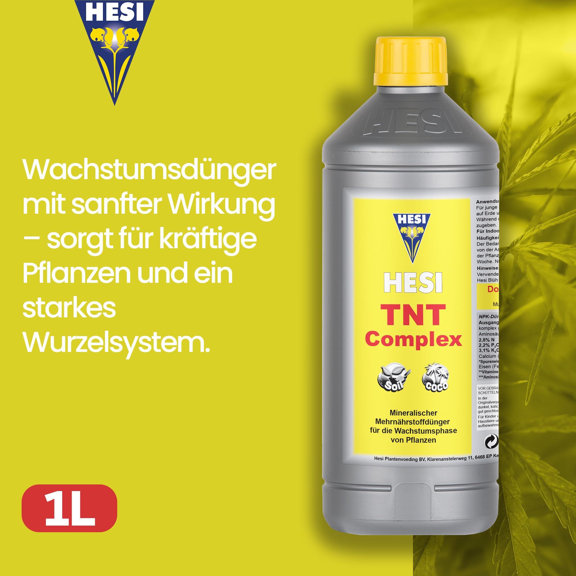 Hesi TNT Complex 1L mit Dosierpumpe und Messbecher – Wachstumsdünger für kräftige Pflanzen und starke Wurzeln