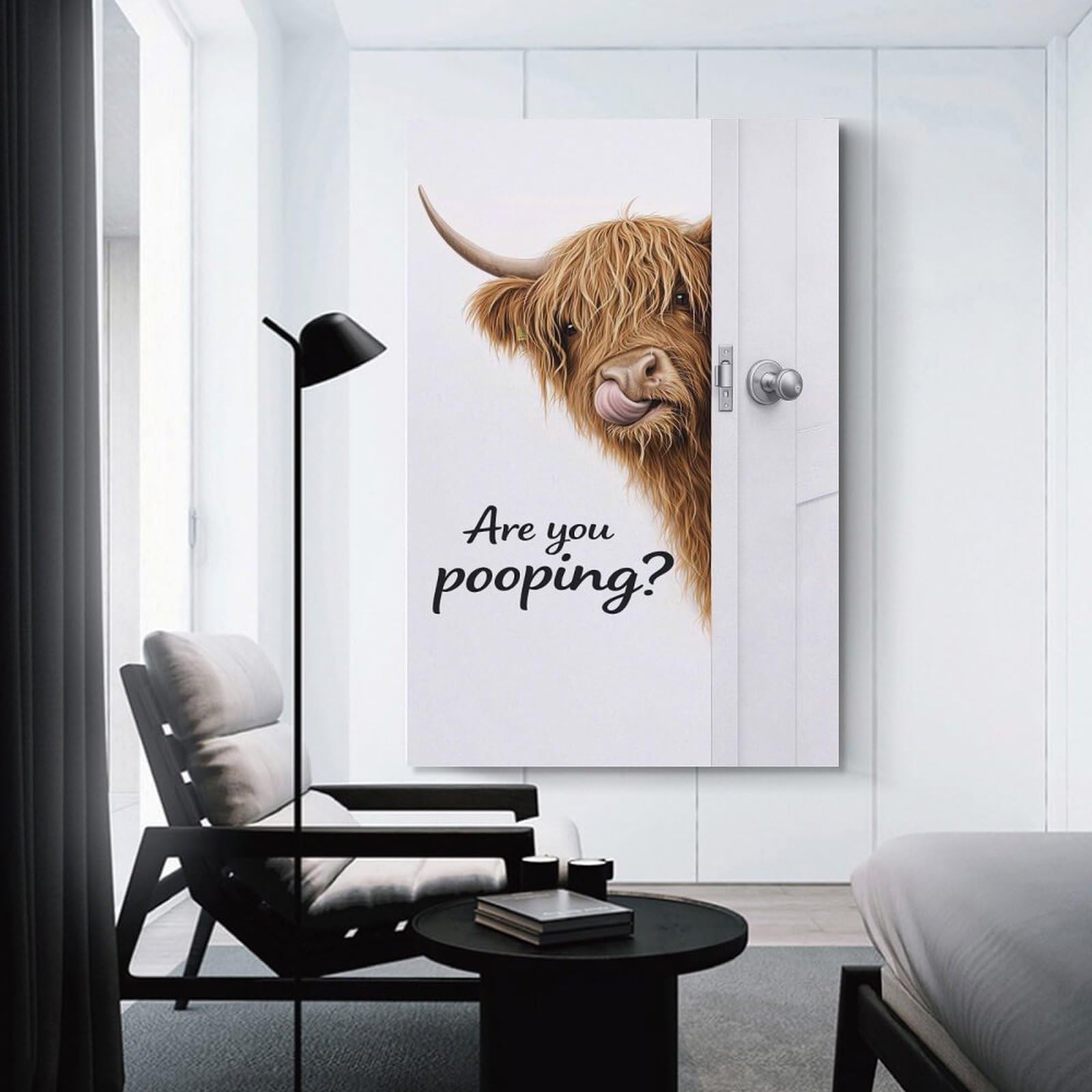 Junmoney Unframe-Style-11 Wall Picture Print Are You Pooping Highland Cow, 24X36inch(60X90cm), For Entrance Walls, Hall Decor Or Foyers, Home Artwork For First Impressions