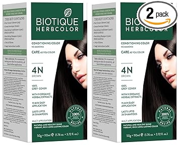 Biotique Herbcolor Conditioning Hair Colour l Ammonia Free Hair Color l 9 Organic Herbal Extracts l Natural and Healthy Shine l 50g + 110ml| Brown 4N (Pack of 2)