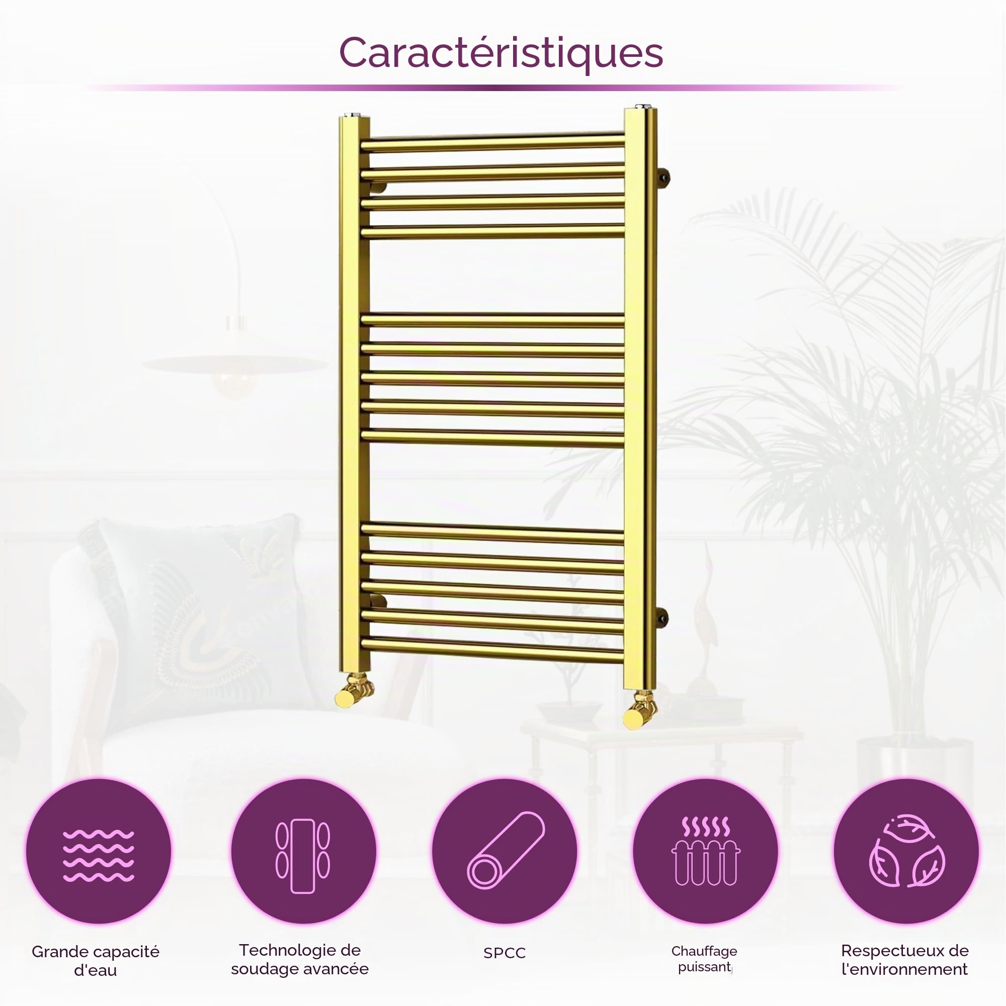 Go Bathrooms Nola Radiateur mural pour salle de bain Porte-serviettes mural Doré 770 mm x 500 mm
