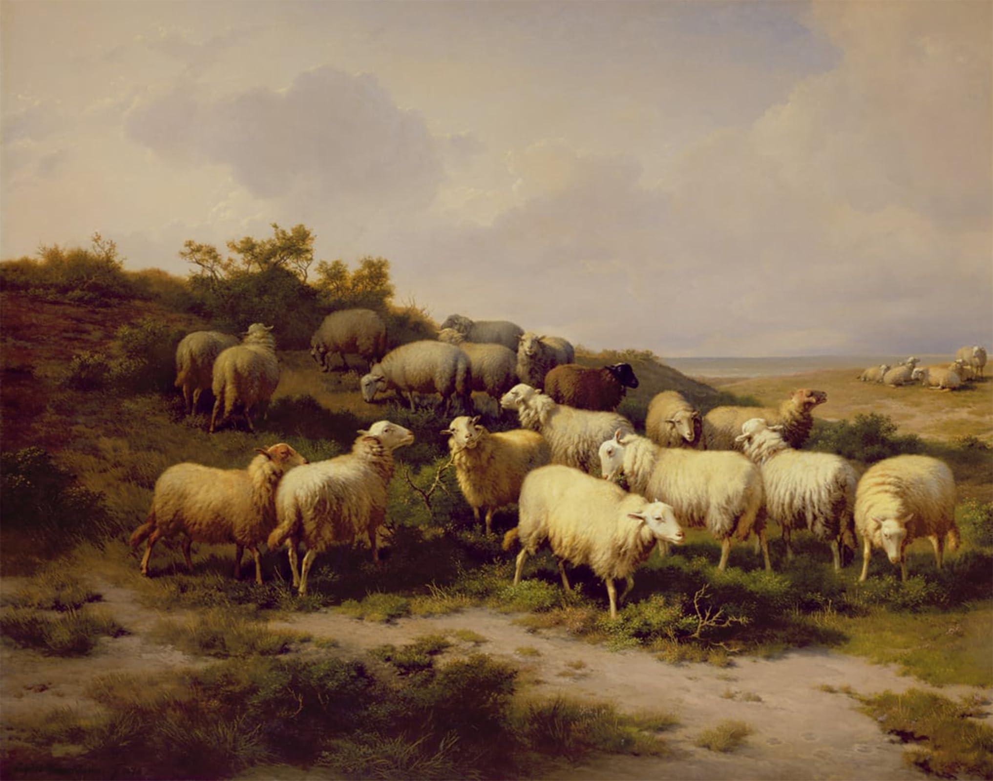 ARTXLXXBN Famous Prints Artwork Pictures Poster Painting Art Sheep on the by Eugene Verboeckhoven Artwork Landscape Pictures for Home Decor 60x90cm