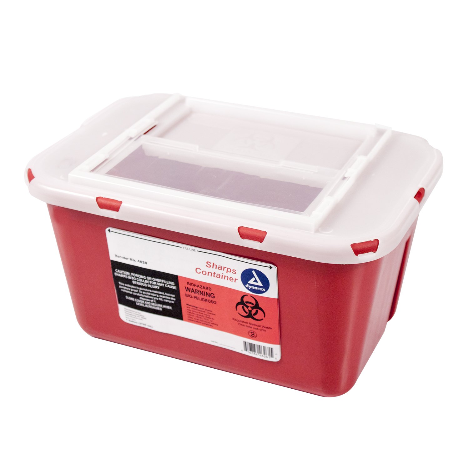 DynarexSharps Container, Provides a Safe Disposal of Medical Waste and Needles, Non-Sterile & Latex-Free, 1 Gallon, Made with Thermoplastic, Red with a Transparent Lid, 1 Dynarex Sharps Container